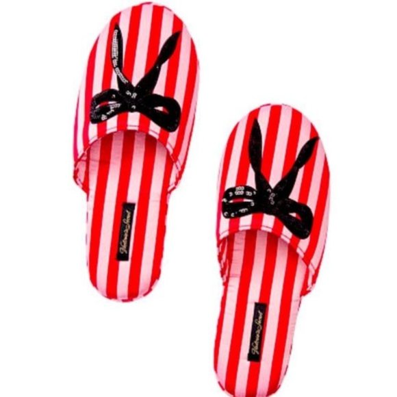 Victoria's Secret Shoes - Victoria's Secret Signature Satin & Bow Slippers L